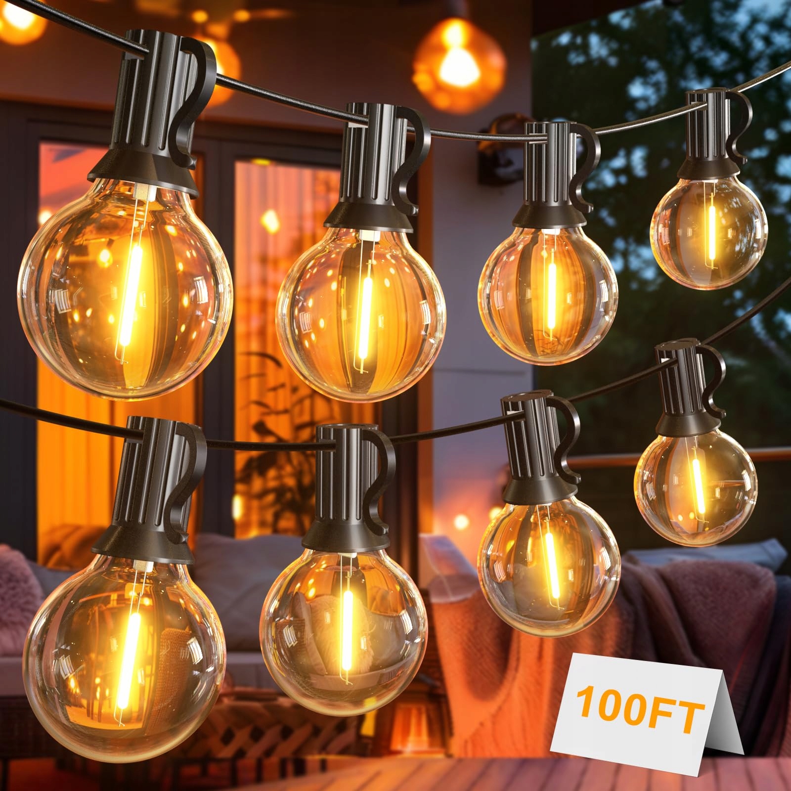 TOIPWEN Girlanda Lampki Łańcuch 30M 52 Żarówki G40 IP45 Do Ogrodu i Tarasu