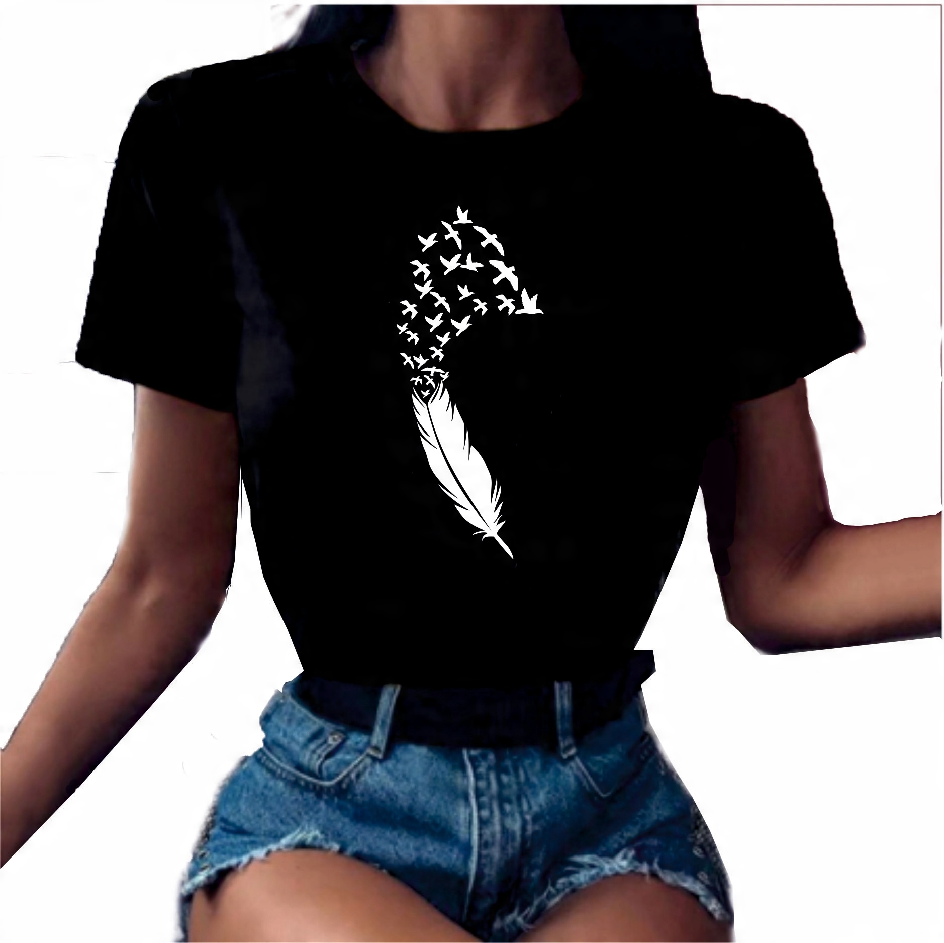 

T-shirt Koszulka Damska Z Nadrukiem Piórko XXL