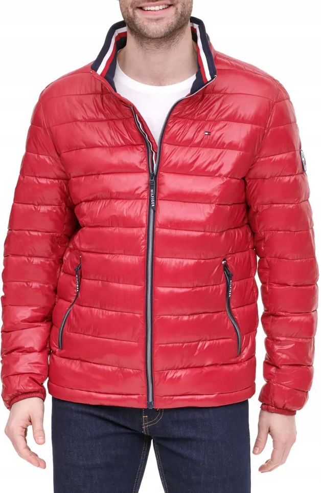 Tommy Hilfiger prošívaná zimní pánská bunda Wetlook červená M