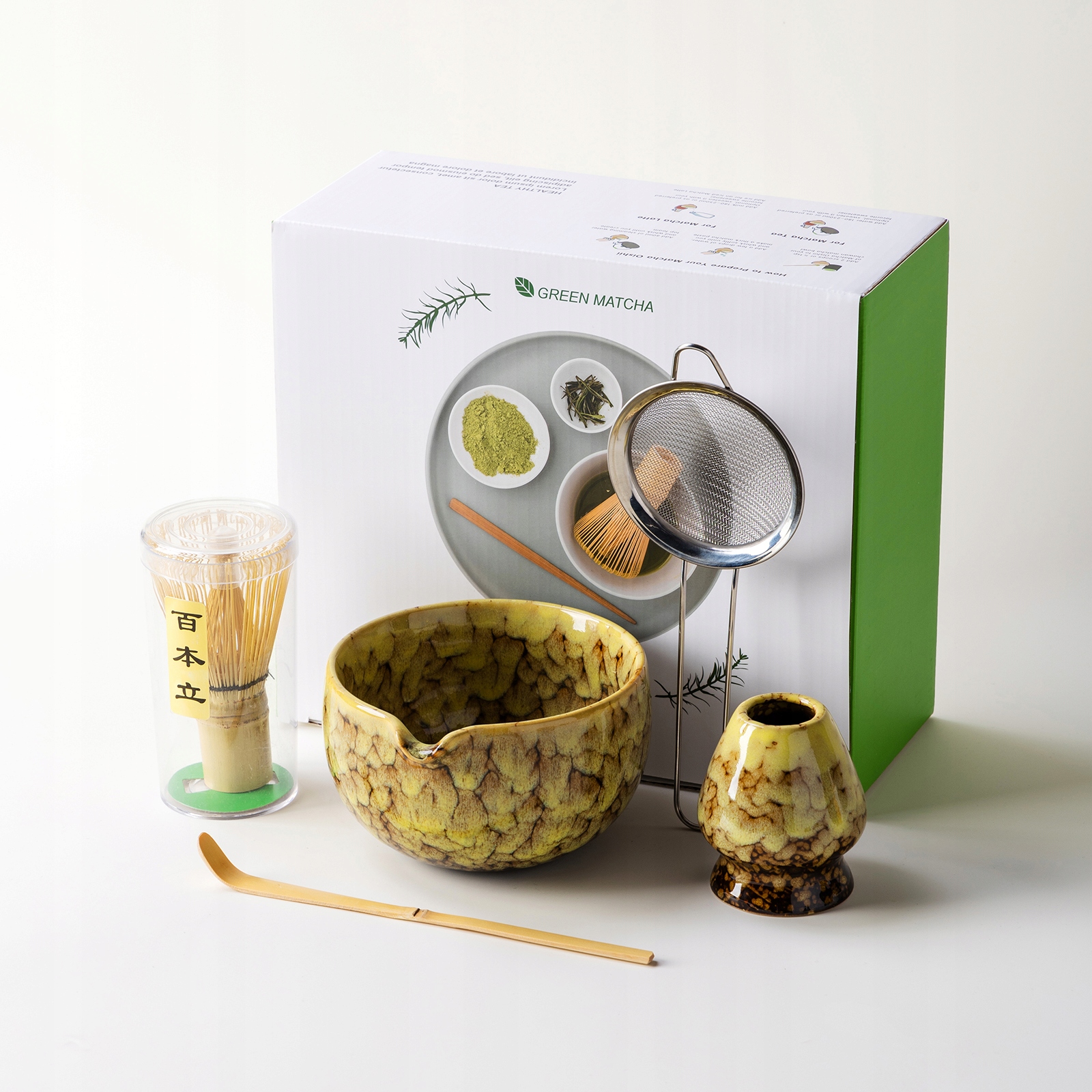 Levně Nekit Dárková sada na čaj matcha šálek metla zelená