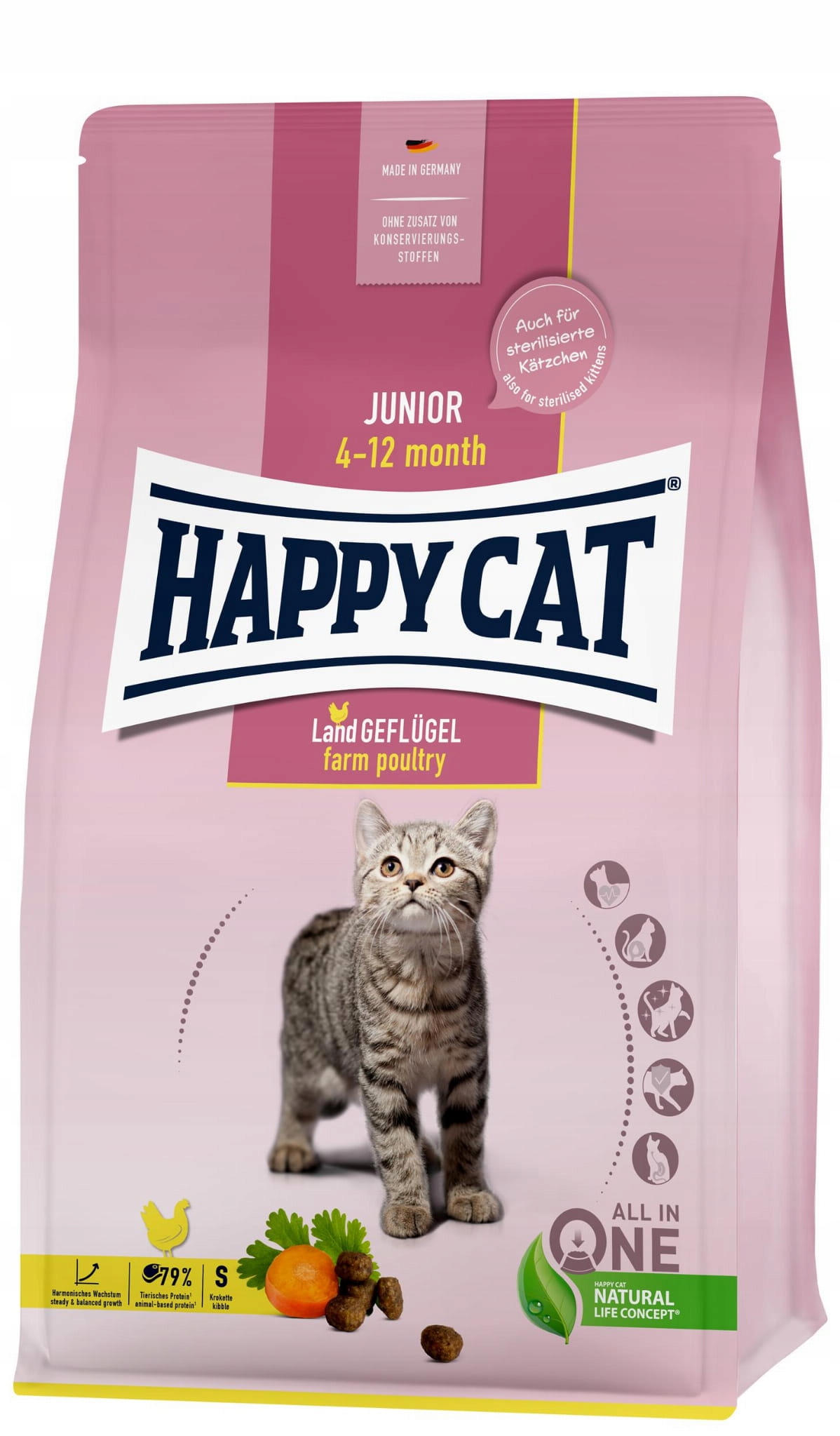 Happy Cat Mladé suché krmivo pro kočky Junior, venkovská drůbež 10 kg