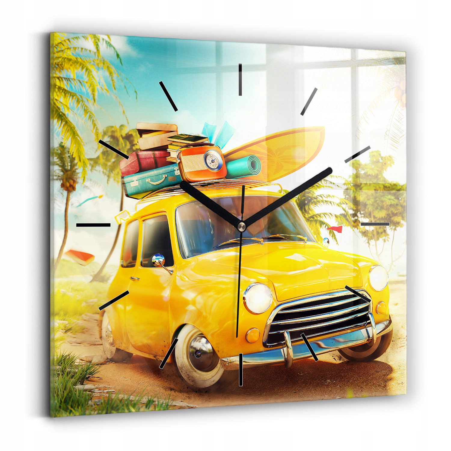 Skleněné hodiny Moderní Nástěnné hodiny Auto surfovacím prknem 30x30