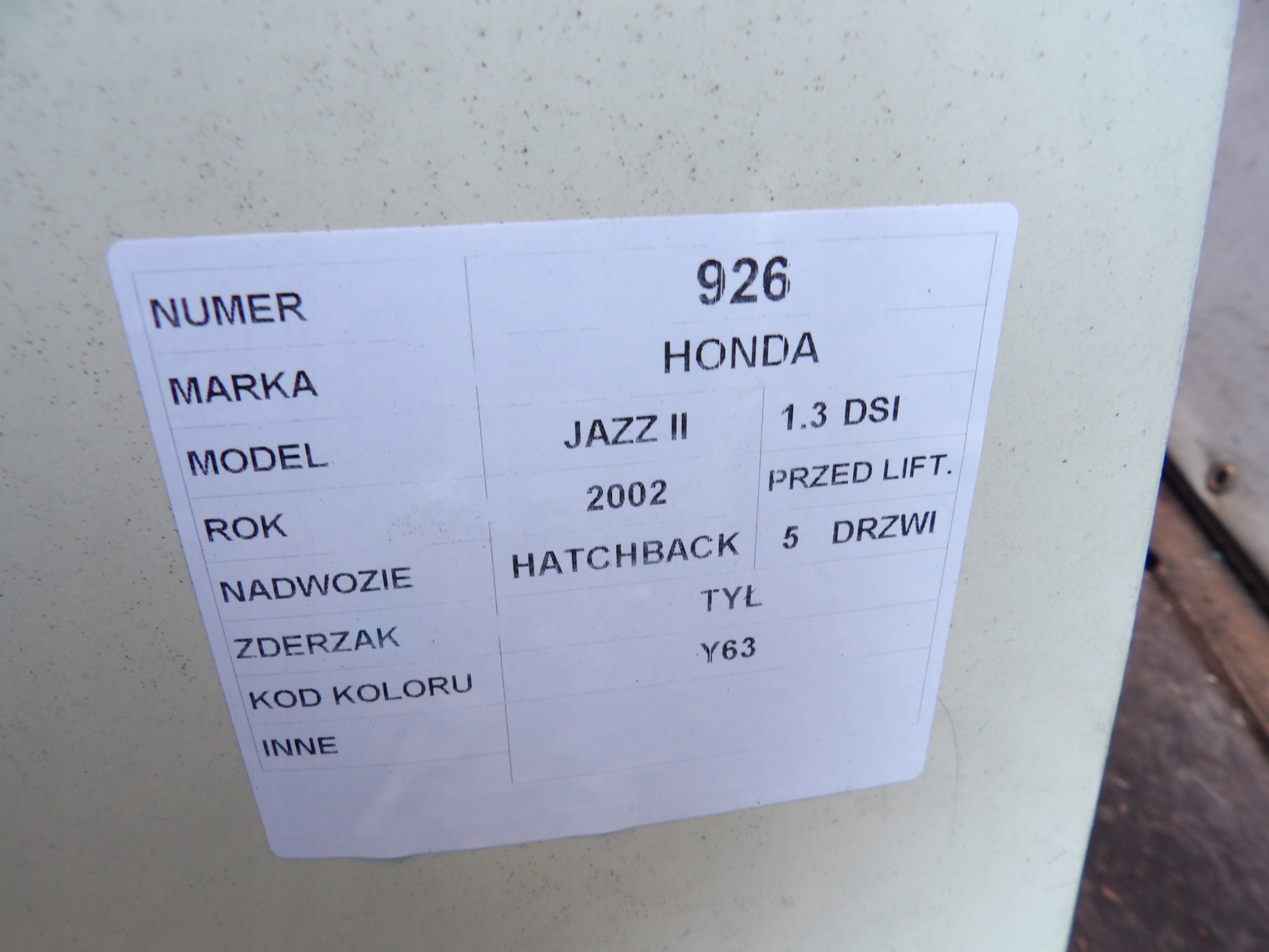 Honda Jazz II bumper rear part lak. Y63 HB 5D