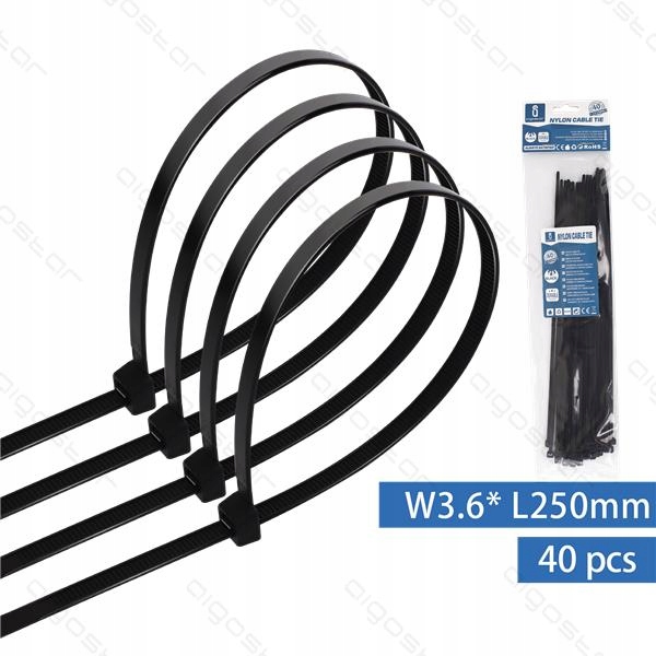 

Opaski Zaciskowe 250mm x 3.6mm Czarne 40szt