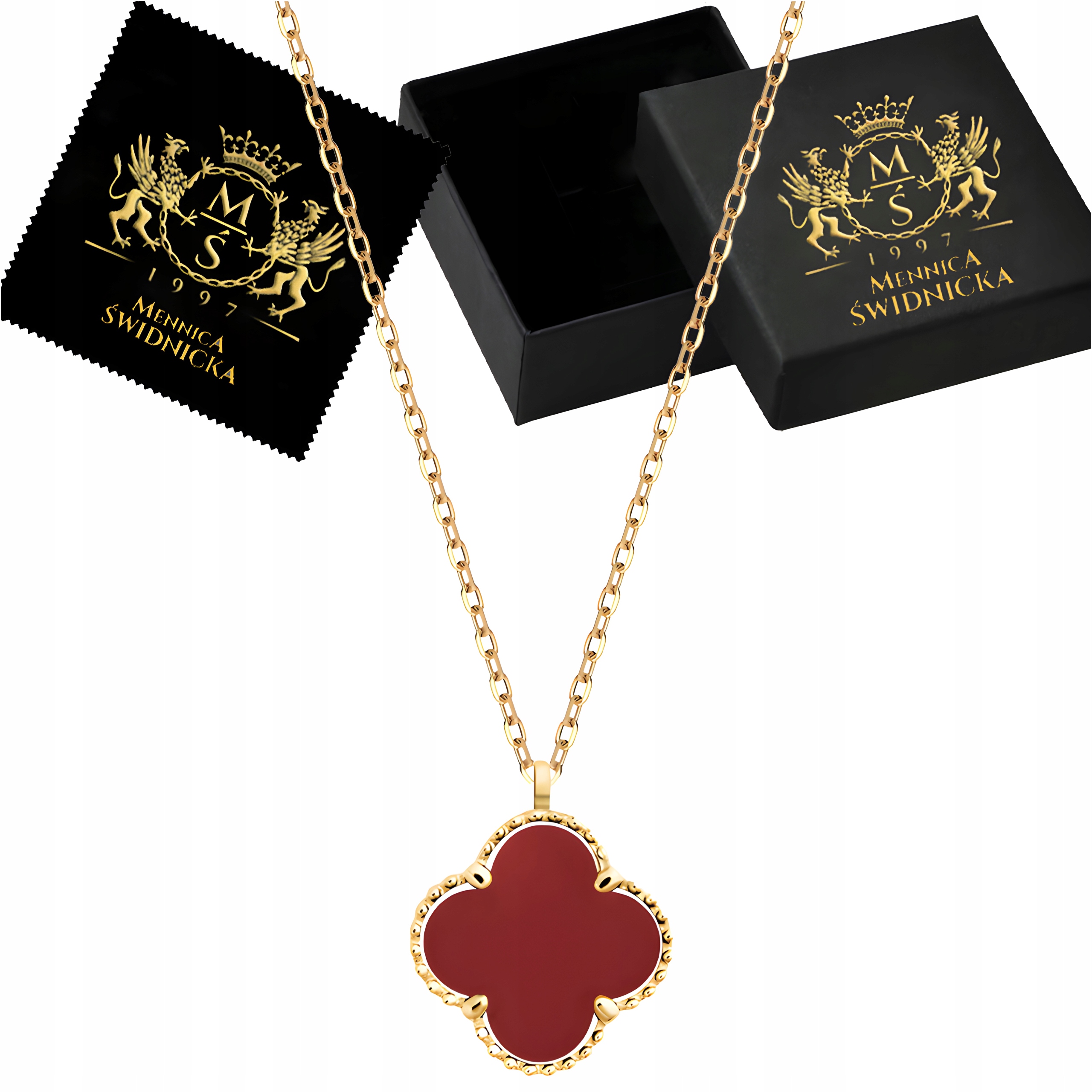 Zlatý náhrdelník Čtyřlístek s achátem Stříbro 925 Přívěsek Řetízek Dárek