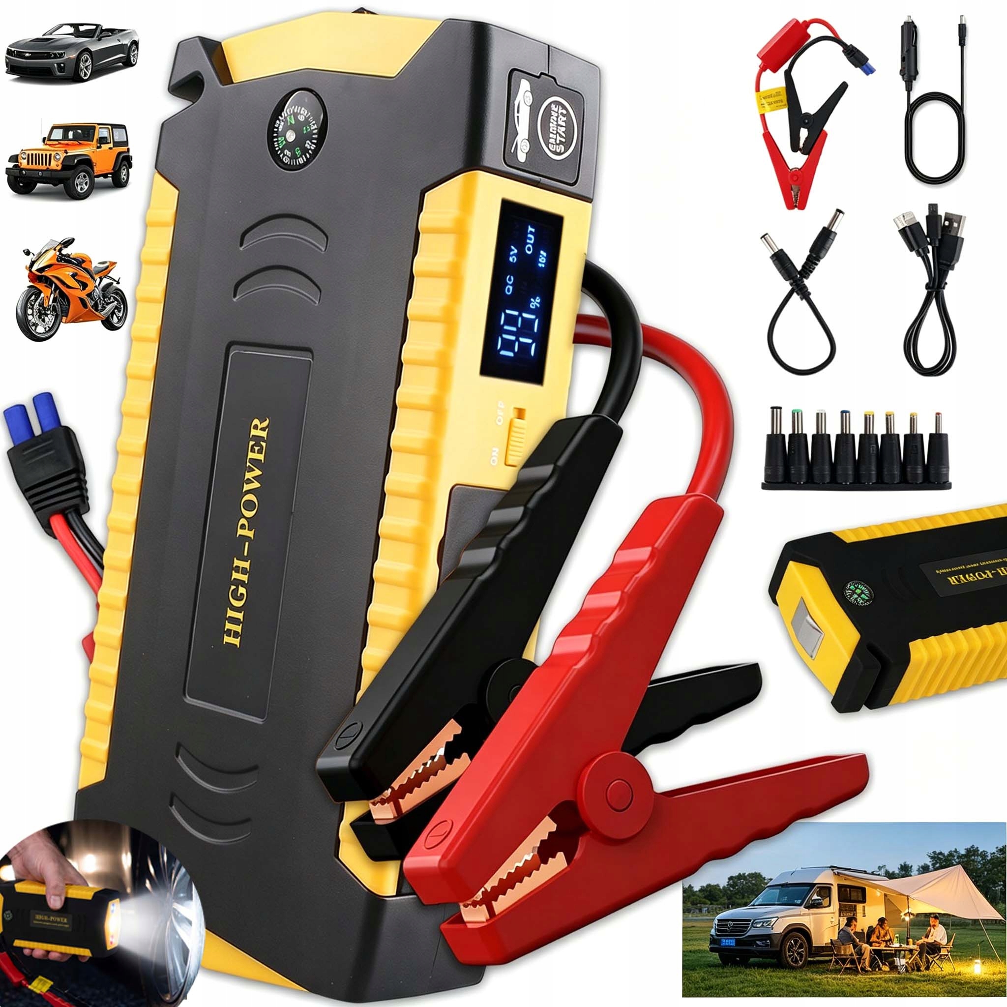 Silný Štartér Jump Starter Booster 4X Usb Powerbank 12V 6000MAH S Led