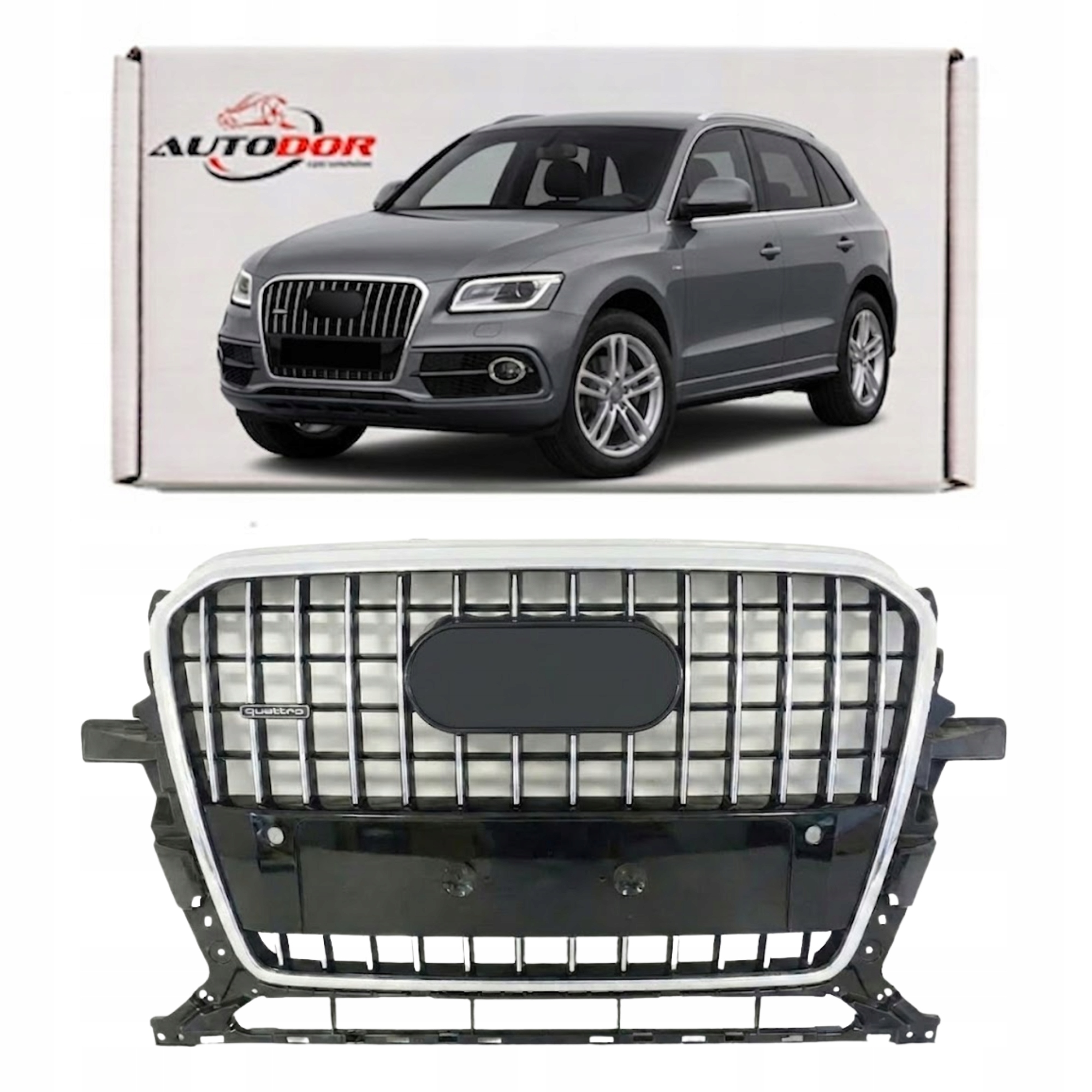Audi Q5 8R 2012-2016 Atrapa Gril Středová Mřížka Stříbrná Chrom Držák