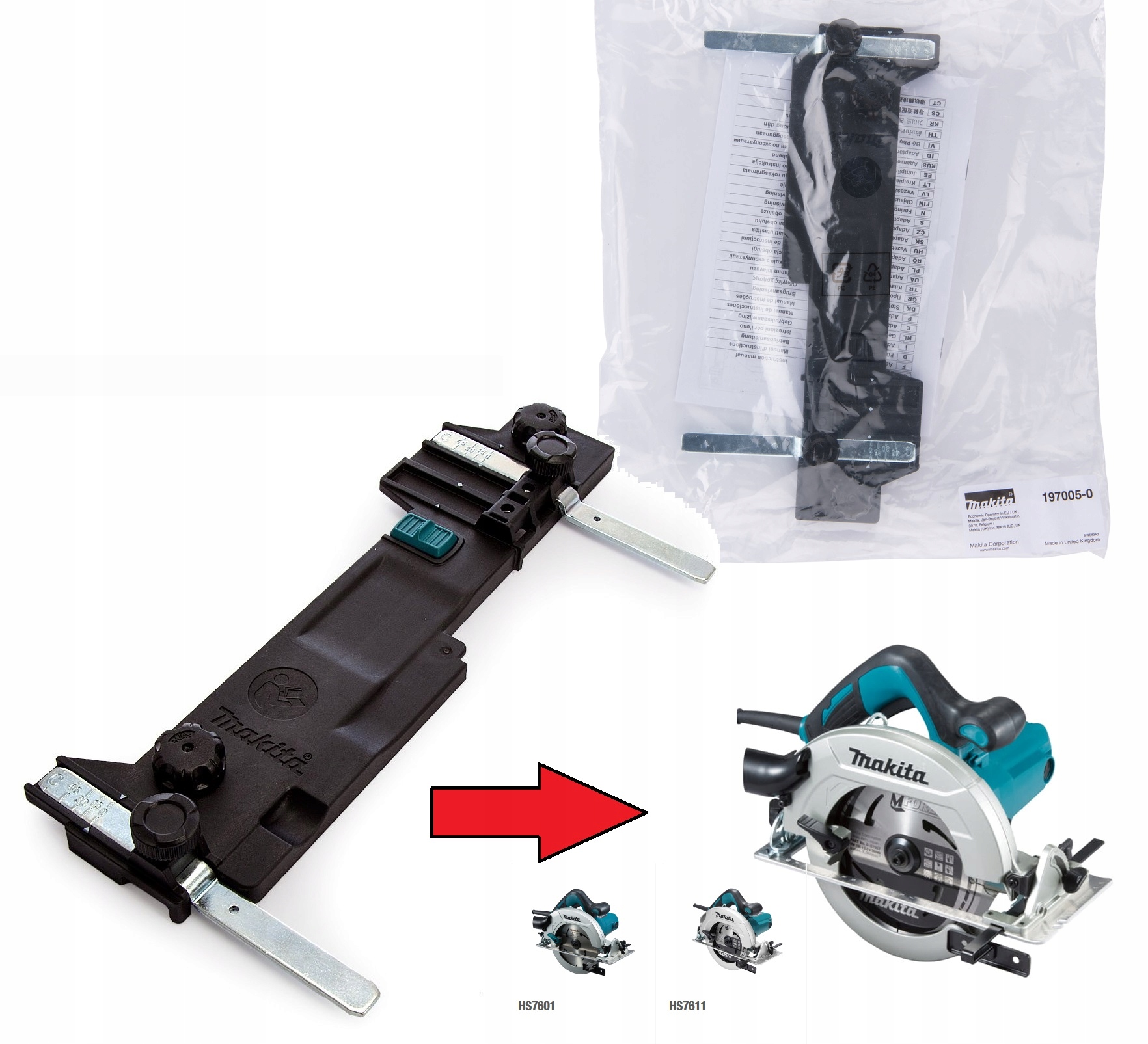 Makita 197005-0 Adapter szyny prowadzącej do Pilarka HS7601 HS7611 HS7610