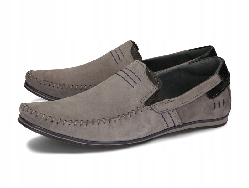 MOKASYNY BUTY MĘSKIE SKÓRA CASUAL 876 SZARY 46 Rozmiar 46