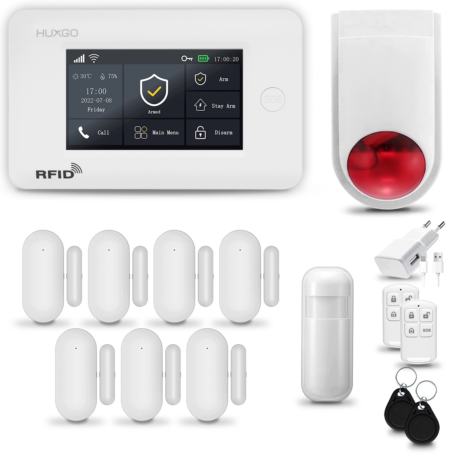 Alarm bezprzewodowy Gsm 4G WiFi z aplikacją Tuya zestaw Huxgo HXA006 D7WS