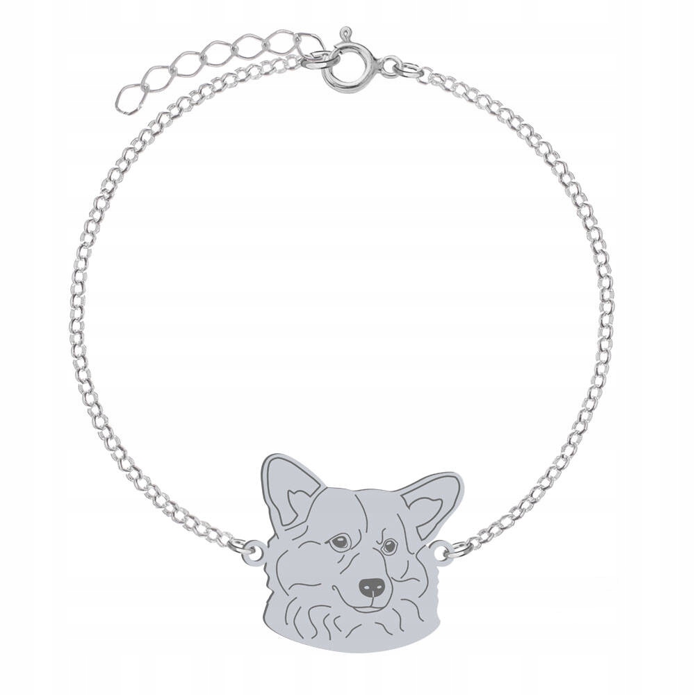 Stříbrný náramek s psem Welsh Corgi Pembroke 925 Řetízek Gravírování Bonus