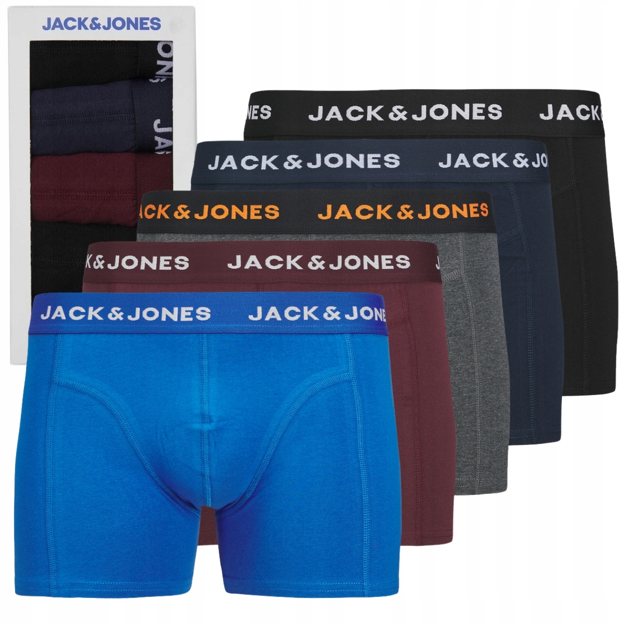 Jack&Jones elastyczne bawełniane miękkie bokserki męskie majtki 5 sztuk XXL