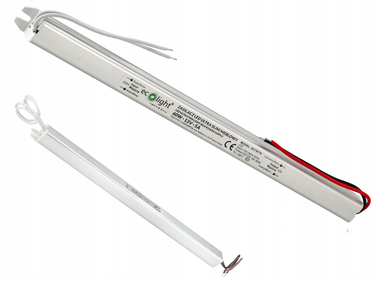 Zasilacz LED 60W 12V 5A Transformator Meblowy Montażowy do Taśm