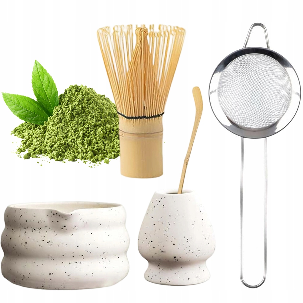 Bambusowy Zestaw Do Parzenia Japonskiej Matchy 5 Czesciowy Ceramika Biały