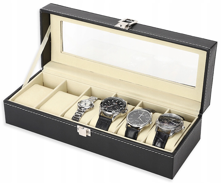 PUDEŁKO ETUI ORGANIZER SZKATUŁKA NA ZEGARKI 6 SZT KASETKA NA PREZENT Stan opakowania oryginalne