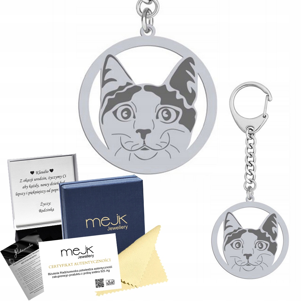Přívěsek Na Klíče Stříbrný na klíče Japonská kočka Bobtail 925 Dárek Šperky Gravírování