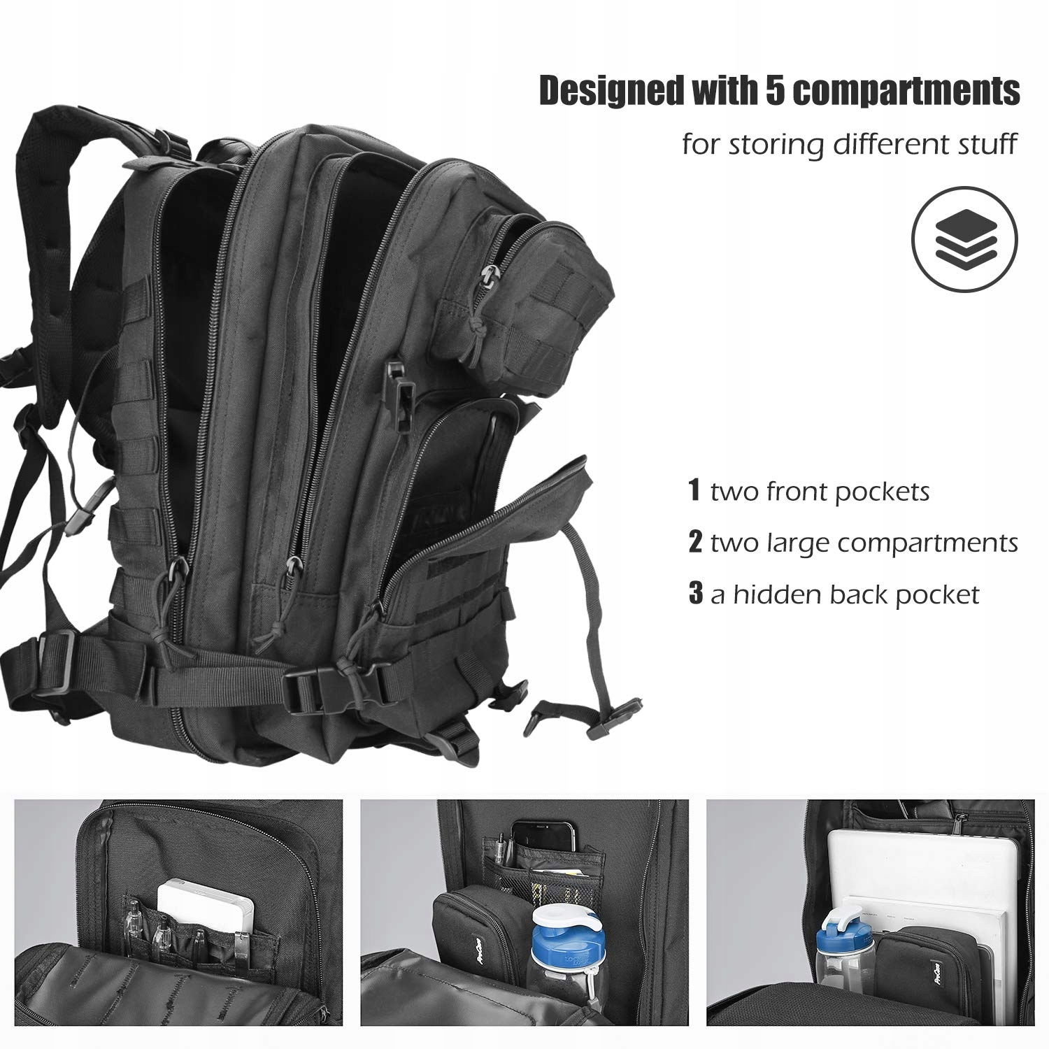 PROCASE Plecak Taktyczny 35L Molle Wojskowy Na Wędrówki i Camping — miniatura 3