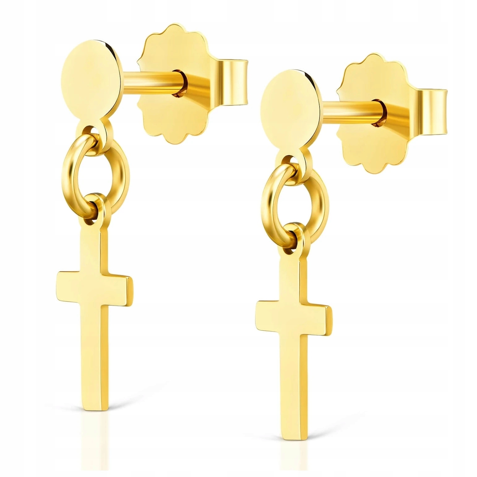 Klasické zlaté náušnice s křížkem, tyčinka 585
