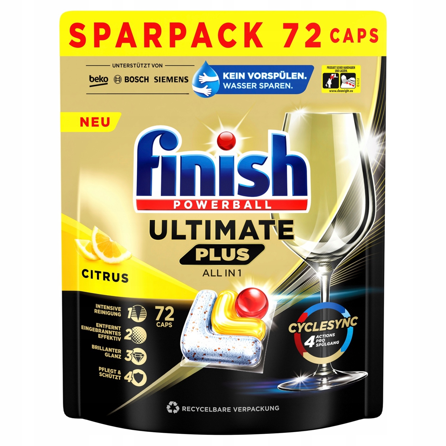 Levně Kapsle do myčky Finish Ultimate Plus All in 1 Citron 72 ks