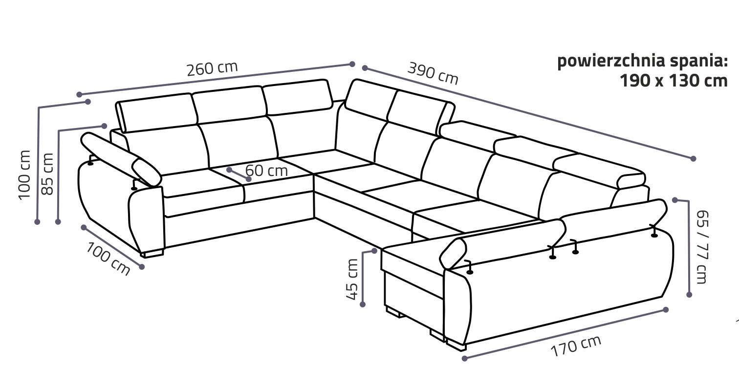 Narożnik PORTLAND IV duża rogówka systemowa sofa Głębokość mebla 260 cm
