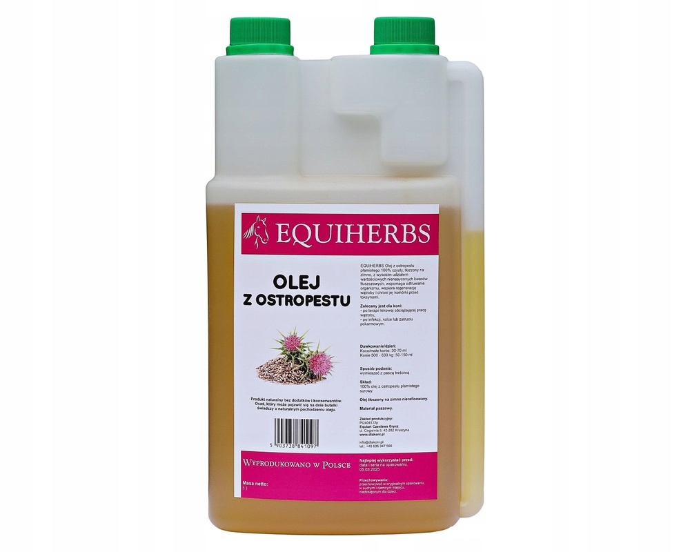 Equiherbs Olej Z Ostropestu wspiera wątrobę detoks dla koni horse 1 L