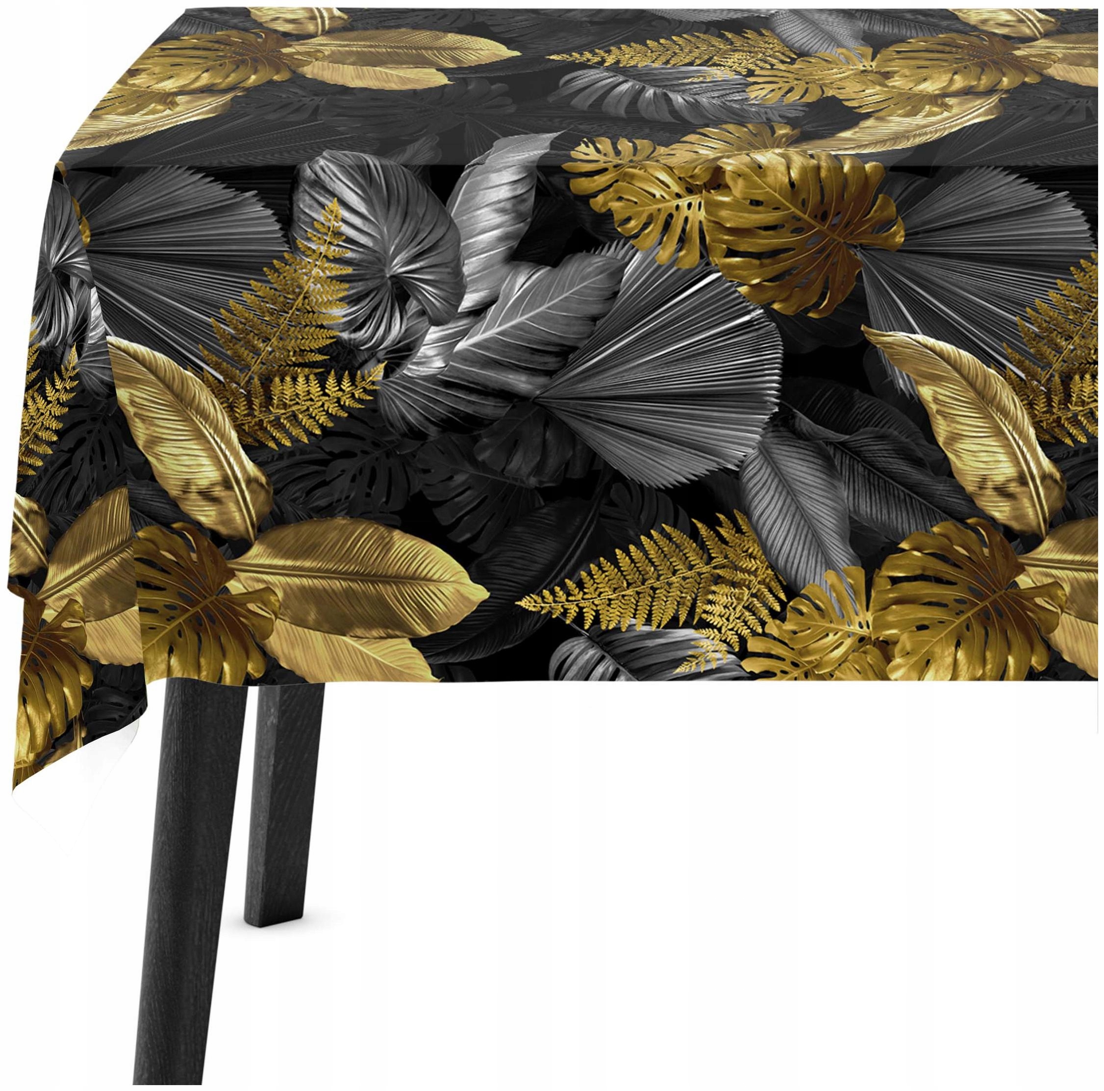 Ubrus na stůl 140x260 Listy Černo Zlaté 8265
