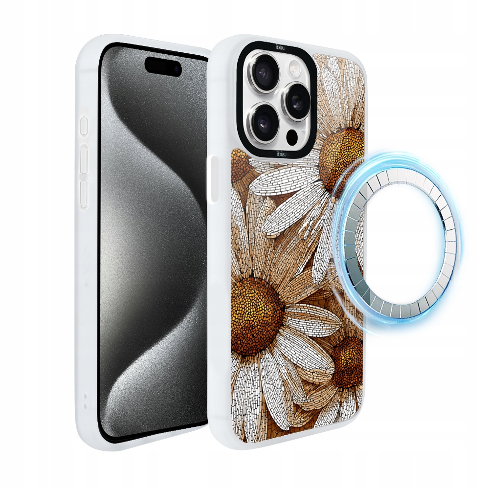 Pouzdro pro iPhone 15 Pro Ibizu DropGuard Matt s MagSafe, heřmánková mozaika