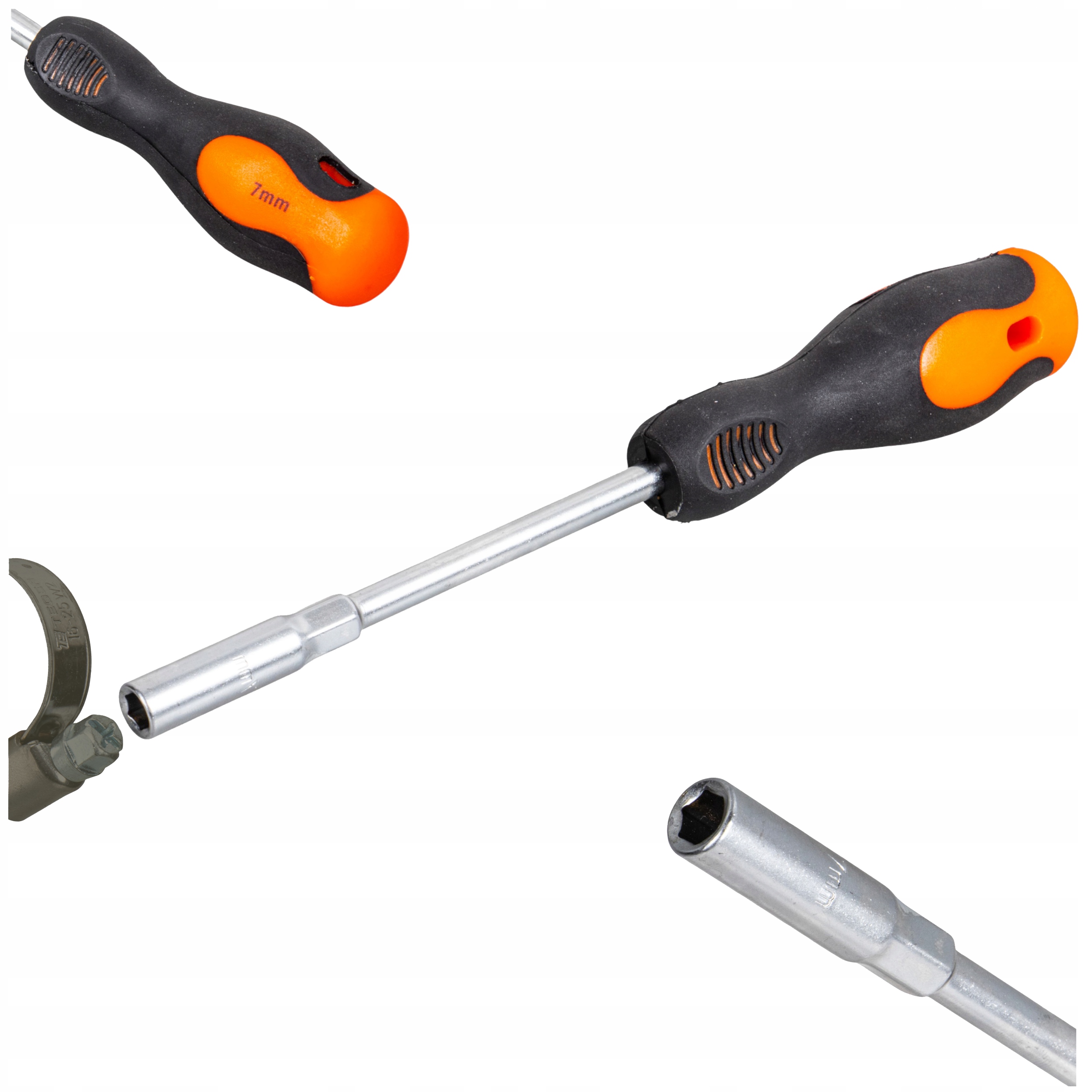 WKRĘTAK ŚRUBOKRĘT NASADOWY 6-KĄTNY MAGNETYCZNY DO OPASEK 7 MM ZE STALI CR-V