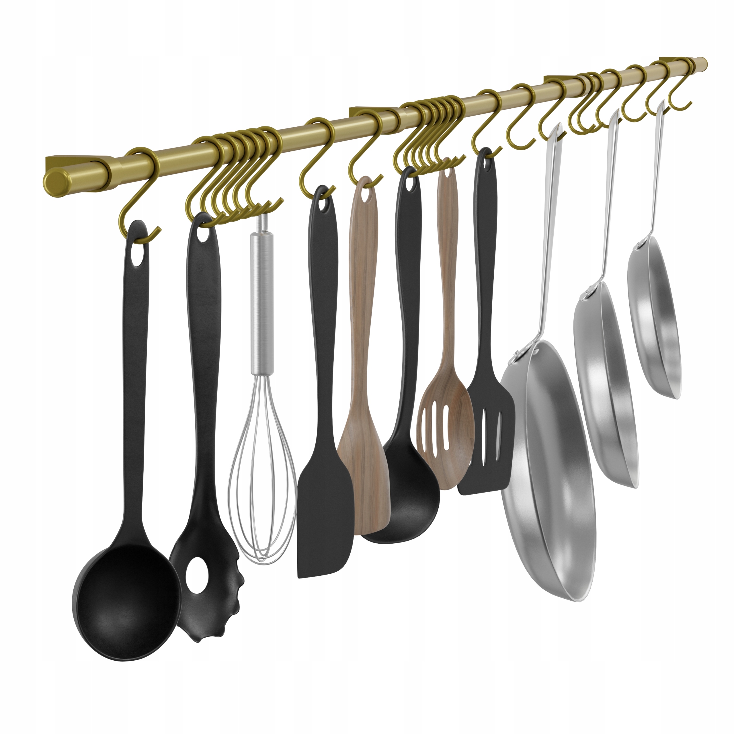 Kuchyňský Reling Věšák Na Stěnu S Háčky 200 cm Zlatý Twist