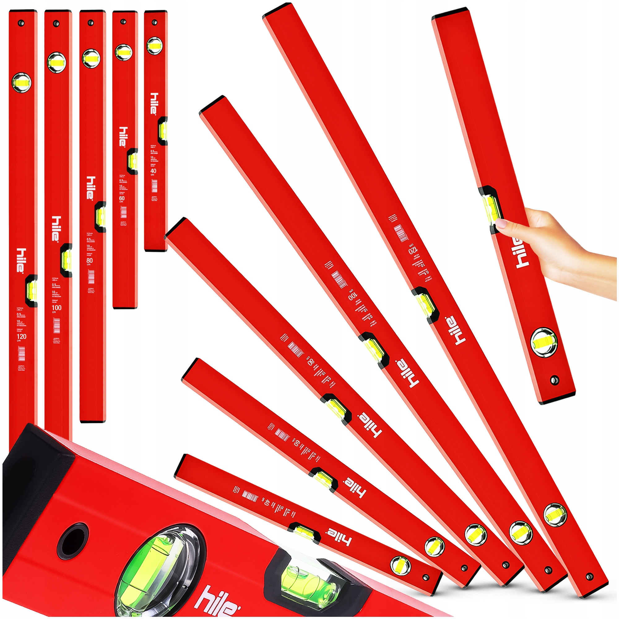 Poziomice Pro Hile Zestaw 5 szt. 40/60/80/100/120 cm Aluminium Poziomnice