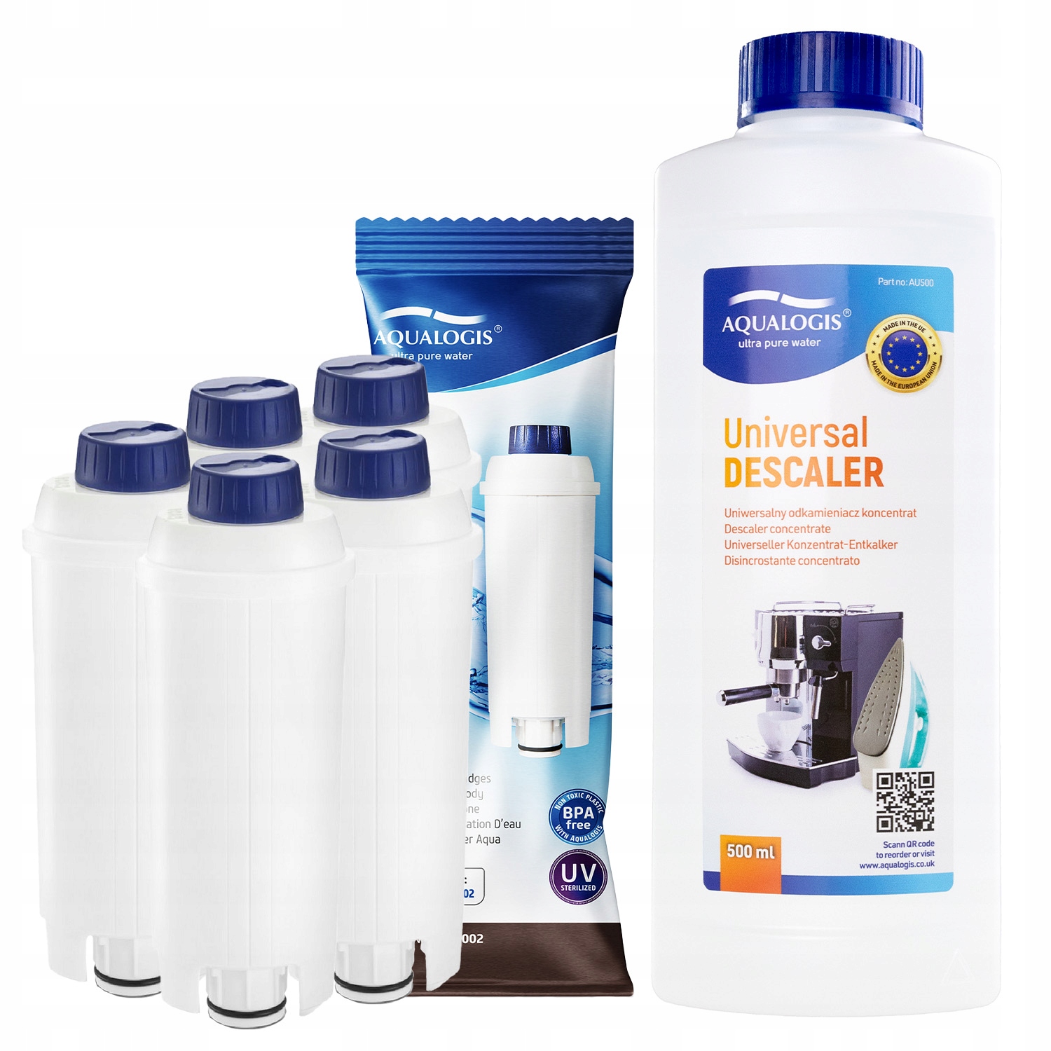 5x Filtr do kávovaru Delonghi AL-S002 Univerzální odvápňovač 500 ml