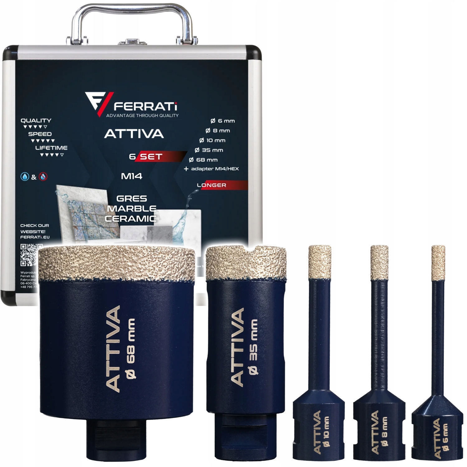 Zestaw otwornic diamentowych 6szt. Ferrati Attiva F40140 ceramika, gres