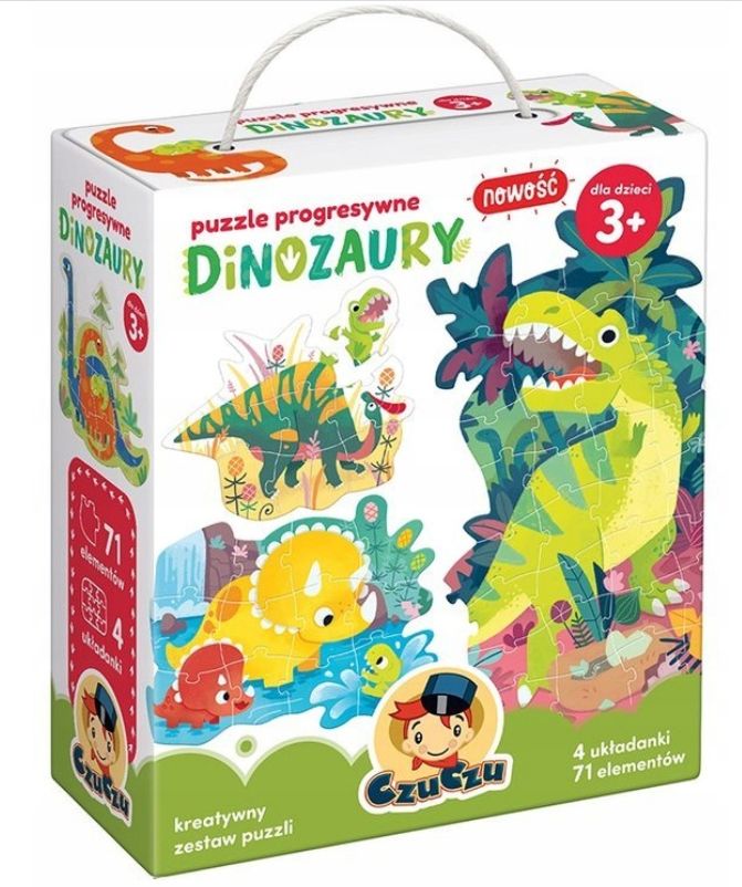CzuCzu Dinozaury Puzzle Progresywne 71 elementy 4 Układanki 3+ Stan opakowania oryginalne
