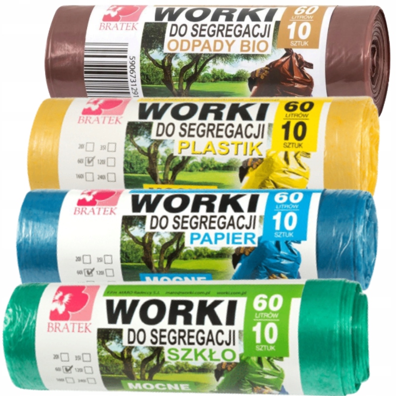 

Worki do segregacji Papier Szkło Bio Plastik 60L