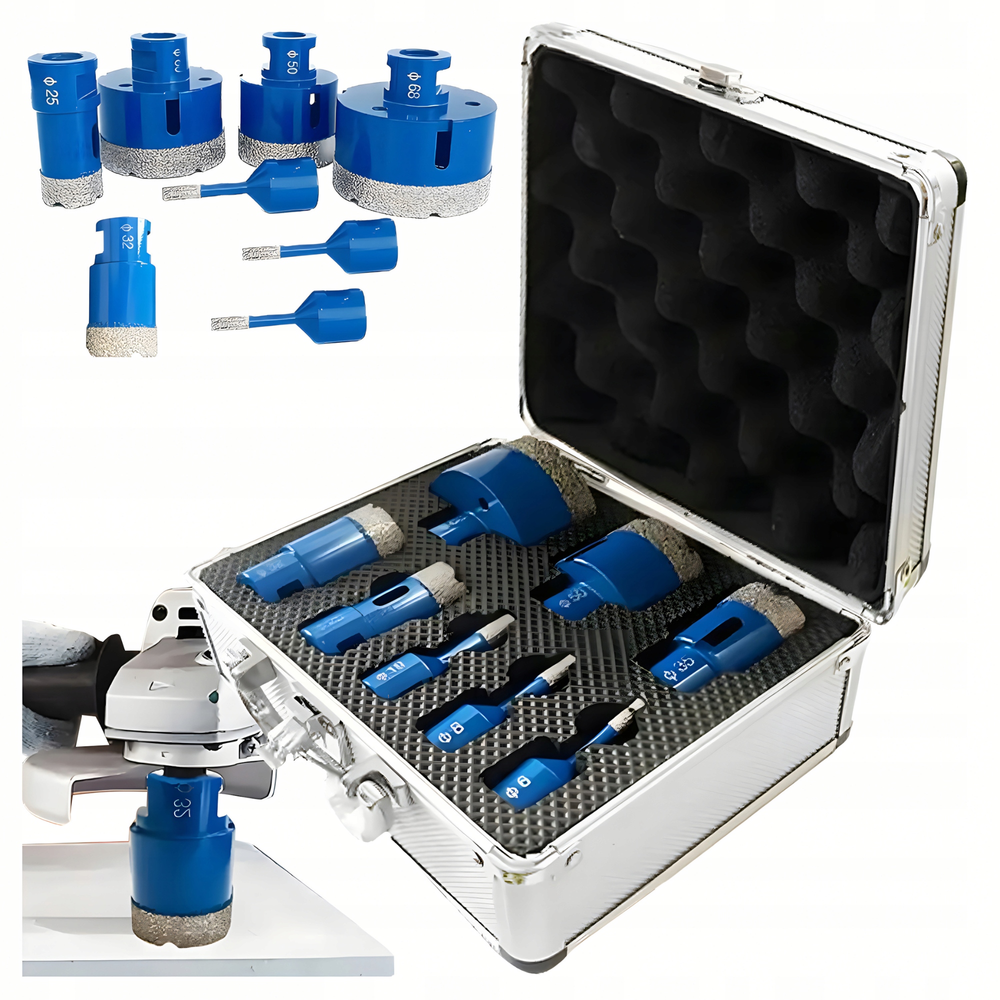 Sada Děrovaček, Korunkové Vrtáky, Diamantové Vrtáky Pro Dlažbu, 6-68 MM, Kufr