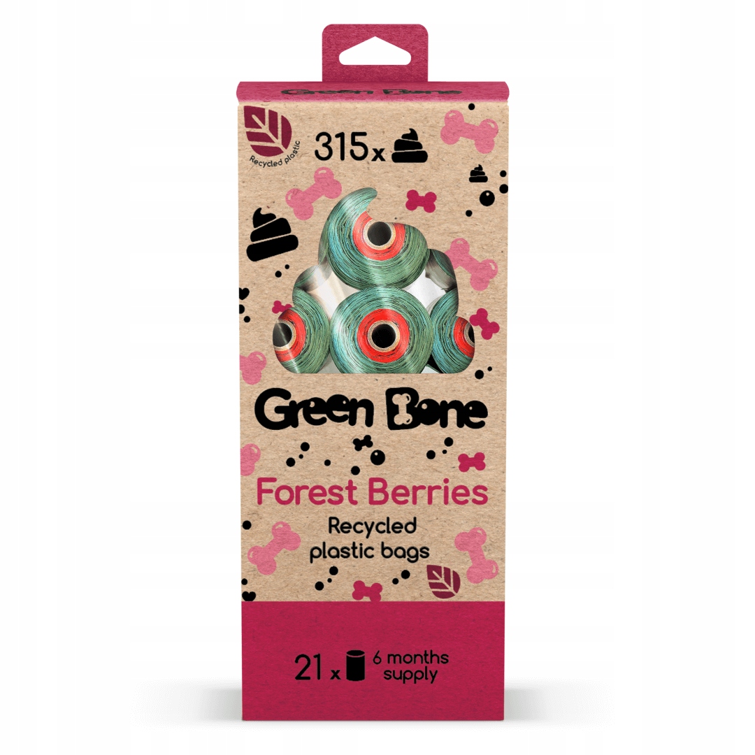 Levně Green Bone 21 rolek Biodegradovatelné sáčky na psí exkrementy Lesní ovoce