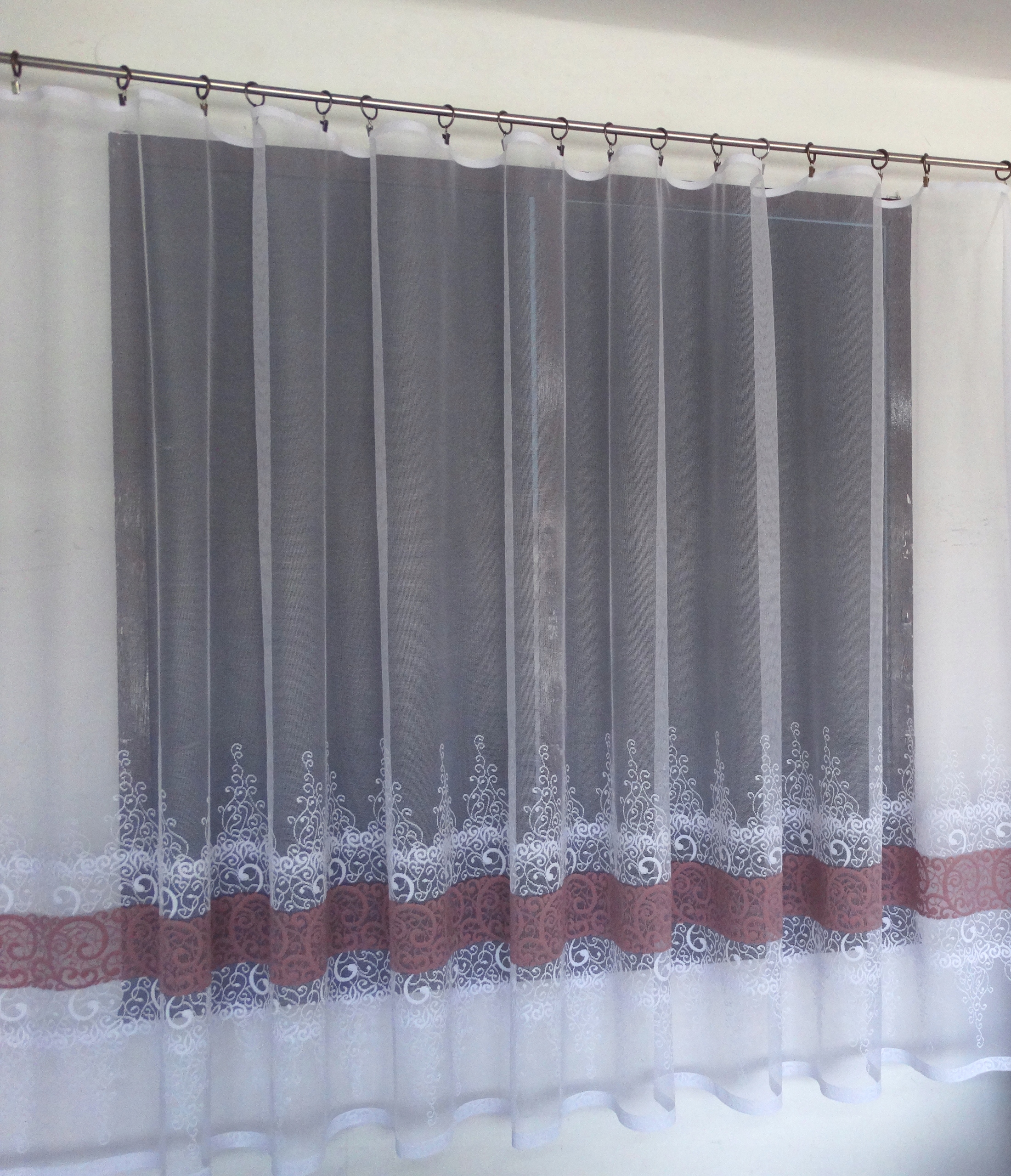 Mg Záclona 623/768 bílá/BR Růžová 350x160 cm Hotová S Páskou Skr