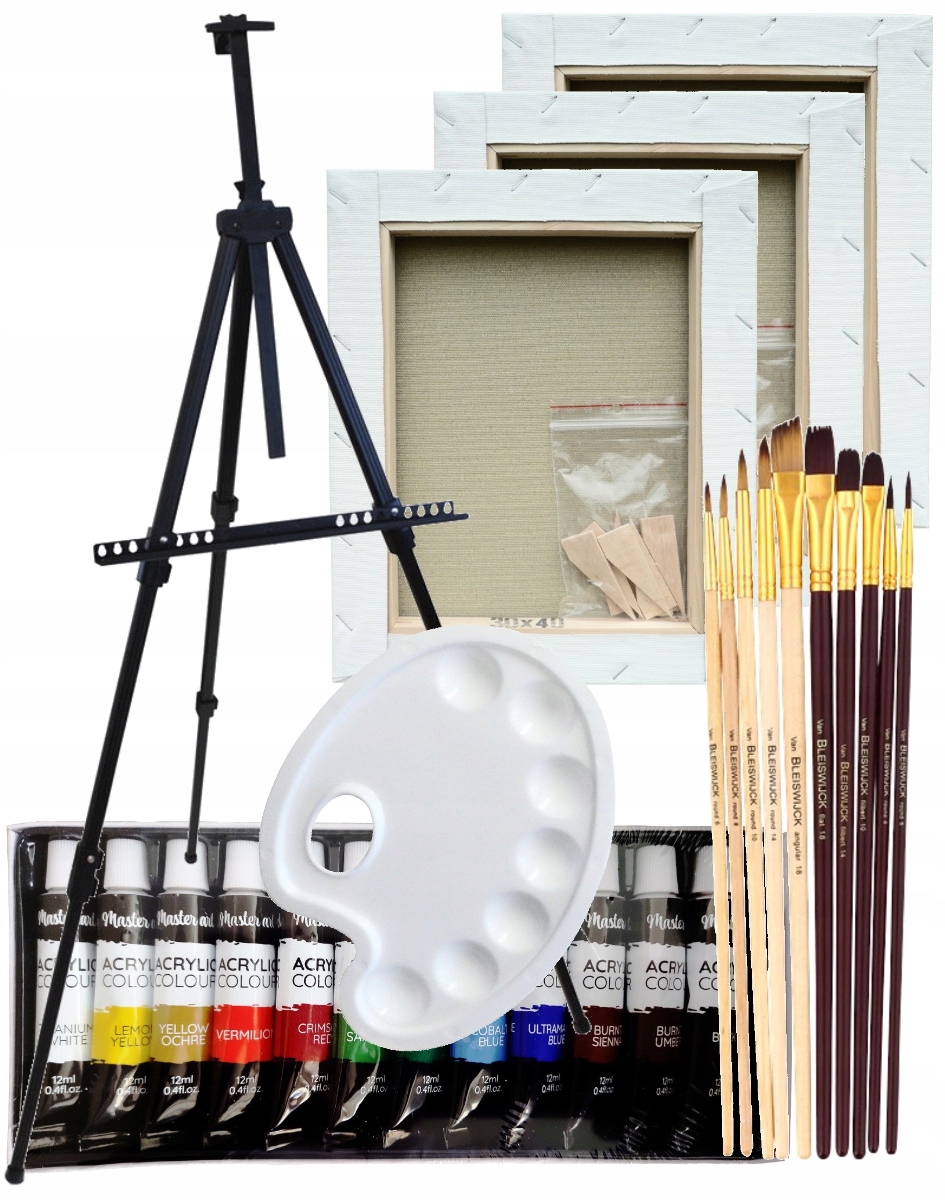 VINCI MALARSKI ZESTAW SZTALUGA PĘDZLE PŁÓTNA FARBY