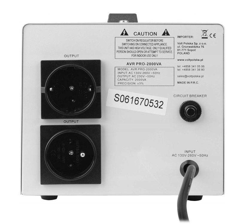 STABILIZATOR NAPIĘCIA AVR PRO 2000 3% PRECYZYJNY POD AGREGAT FOTOWOLTAIKĘ Kod producenta 5AVRZP2000