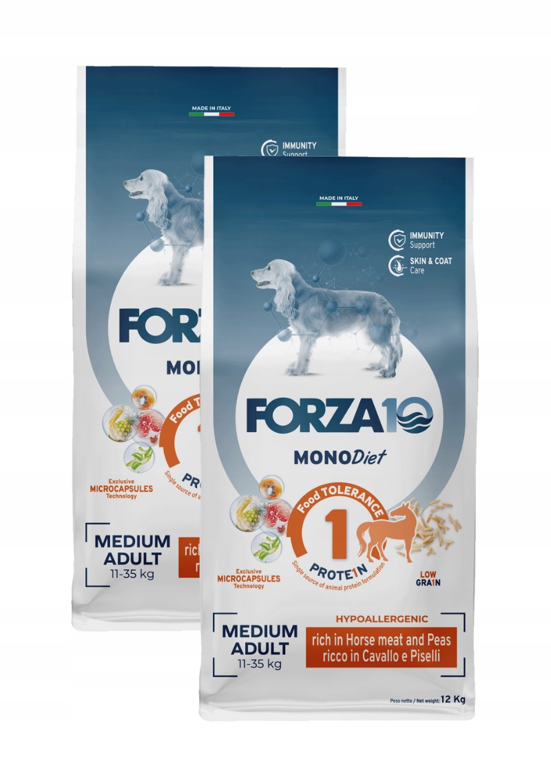 Forza10 Medium MonoDiet bohatá na koně s hrách. Hypoalergenní pes 2x12 kg