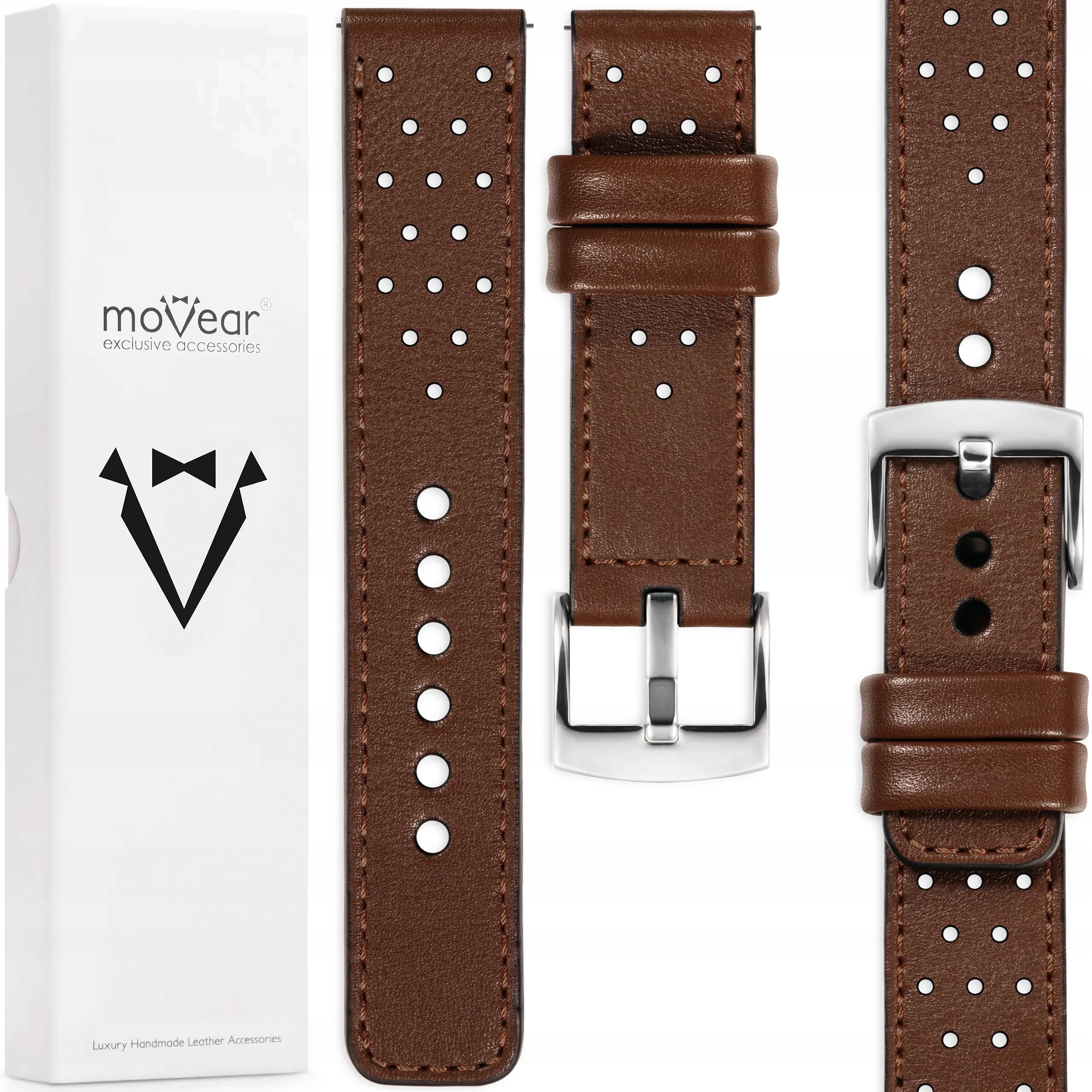 Pásek 18 mm pro prémiové hodinky, elegantní, Polský Movear, tmavě hnědý