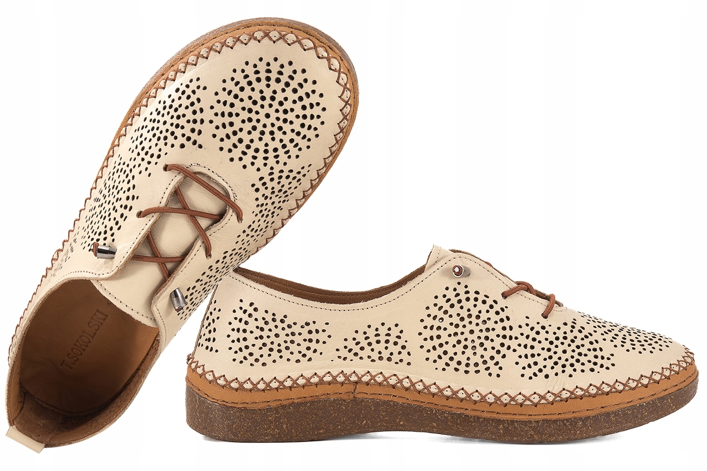 T.sokolski Hh 8208B Dámské Ažurové Kožené Polobotky, béžové, béžová, velikost 38