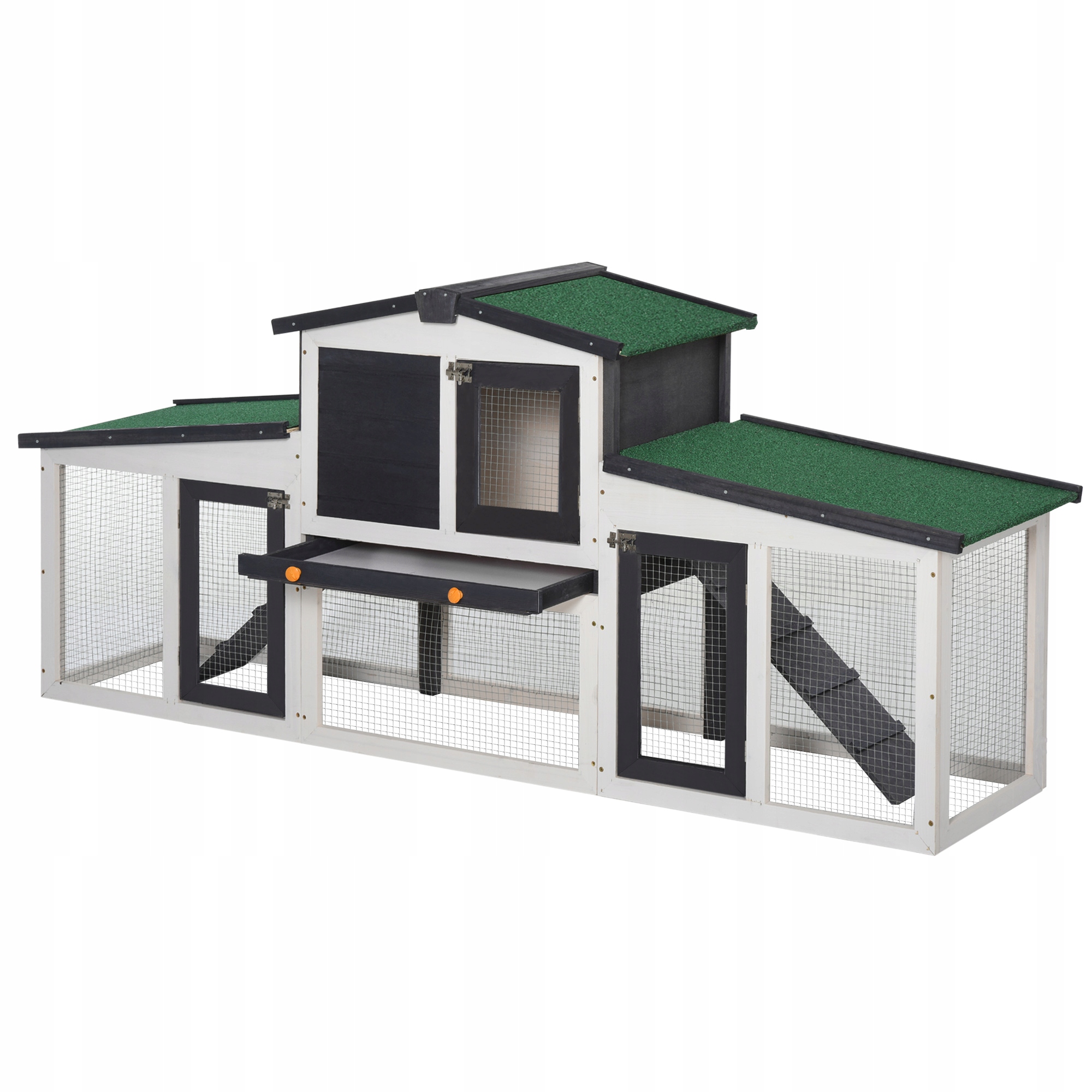 Levně Klec pro králíky dvoupatrová s výběhem Pawhut