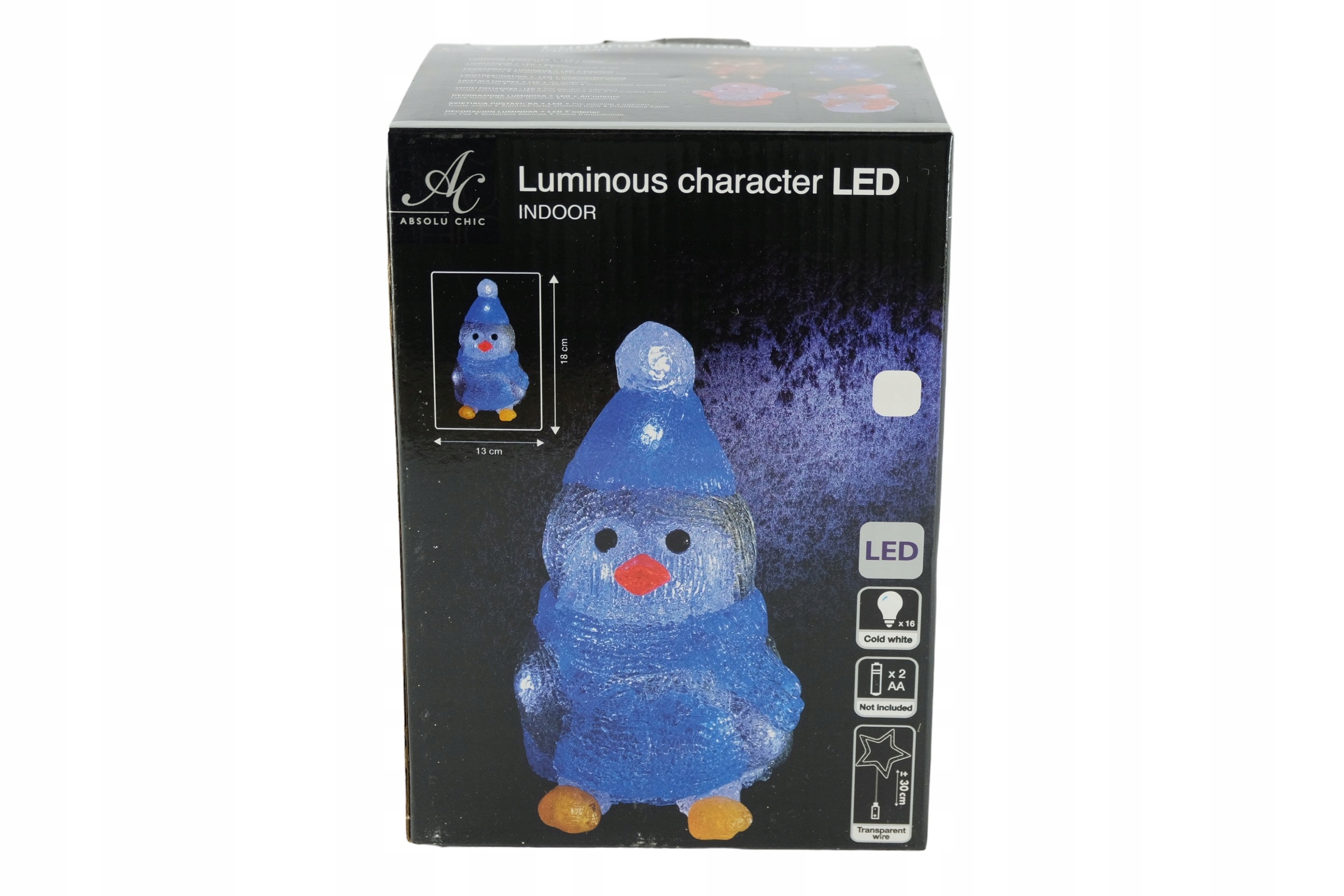 PINGWINEK FIGURKA AKRYLOWA ŚWIECĄCA LED ŚWIĄTECZNA Wysokość produktu 18 cm