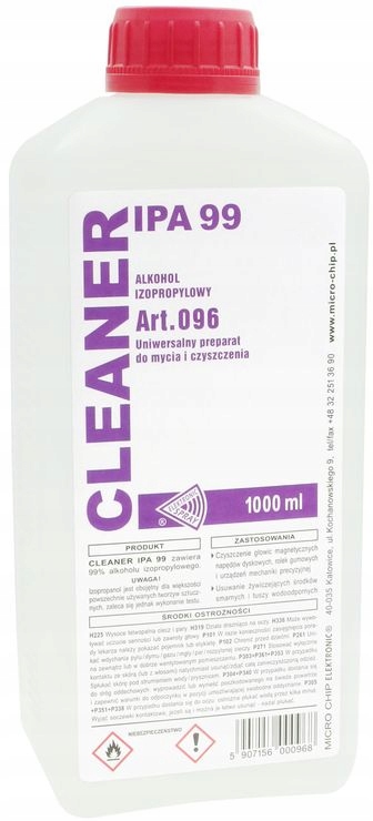 Cleanser IPA99 (IZOPROPANOL), środek czyszczący do elektroniki, ART.096, 1L EAN (GTIN) 5907156000968