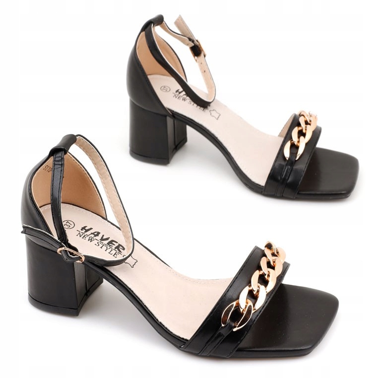 

Sandały damskie na obcasie słupku czarne sandałki