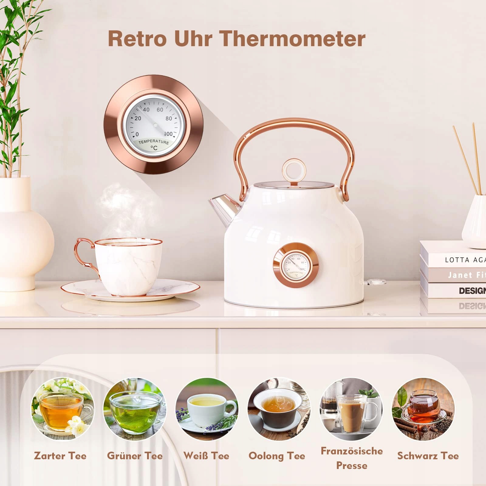 NESSGRAIM Retro Czajnik Elektryczny 1,7L Stalowy 2200W LED Auto Off — miniatura 4