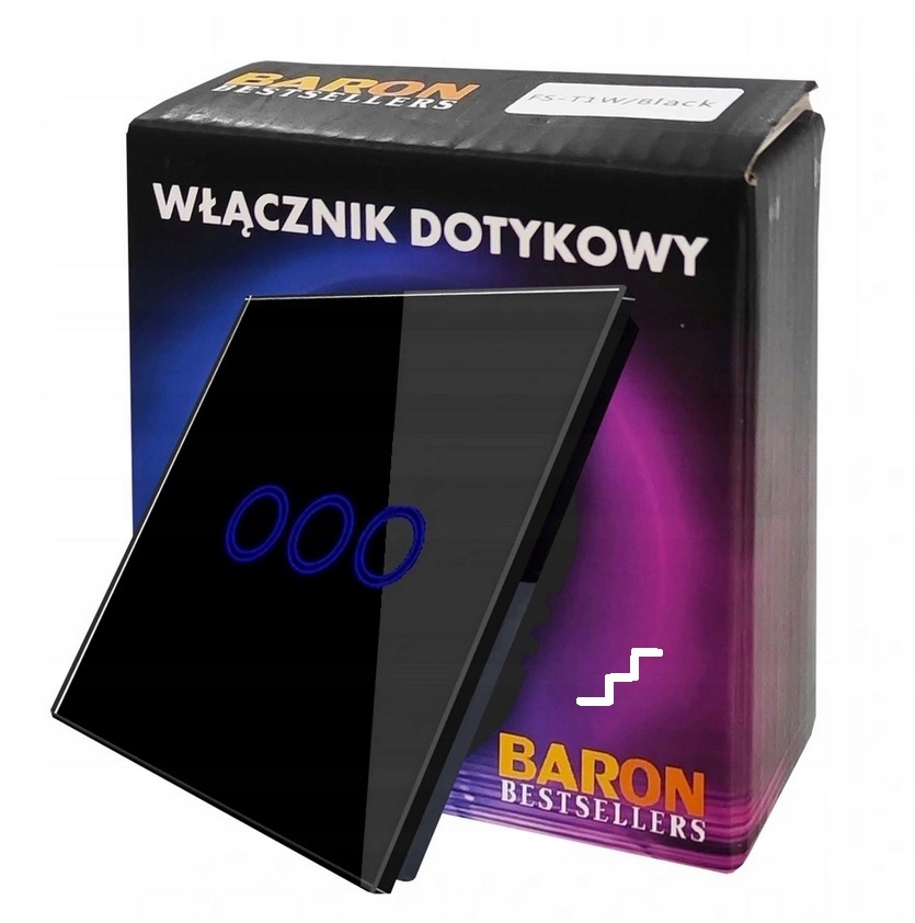 

Włącznik Potrójny Dotykowy Schodowy Czarny Szkło