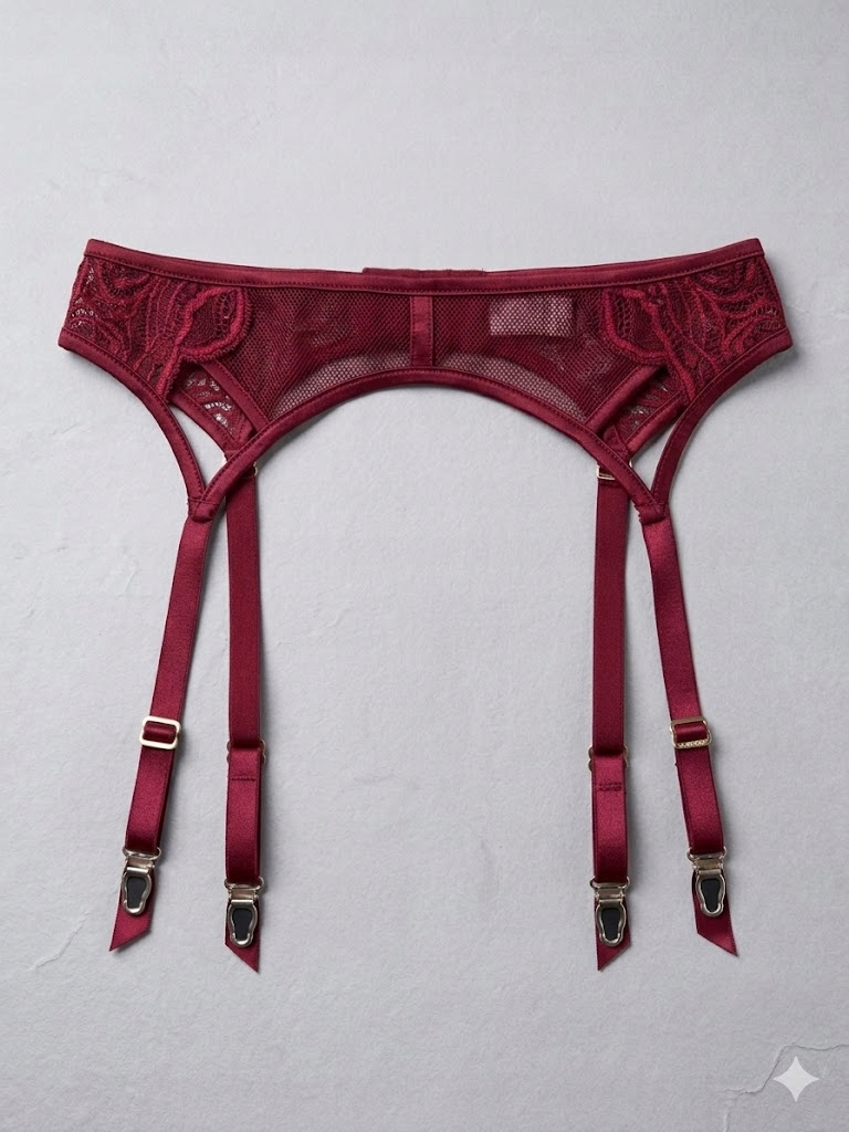 Guess Bordový Podvazkový Pás S Krajkovými Vložkami Typu Gga