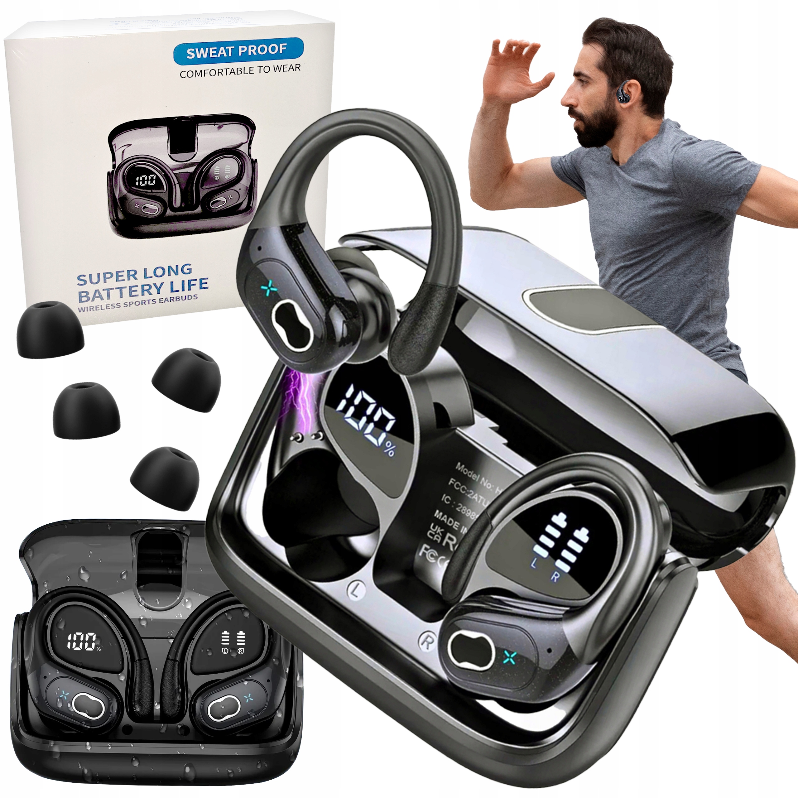 Słuchawki Bezprzewodowe Bluetooth 5.3 Dokanałowe Sportowe Rozmowy HD65 Bass